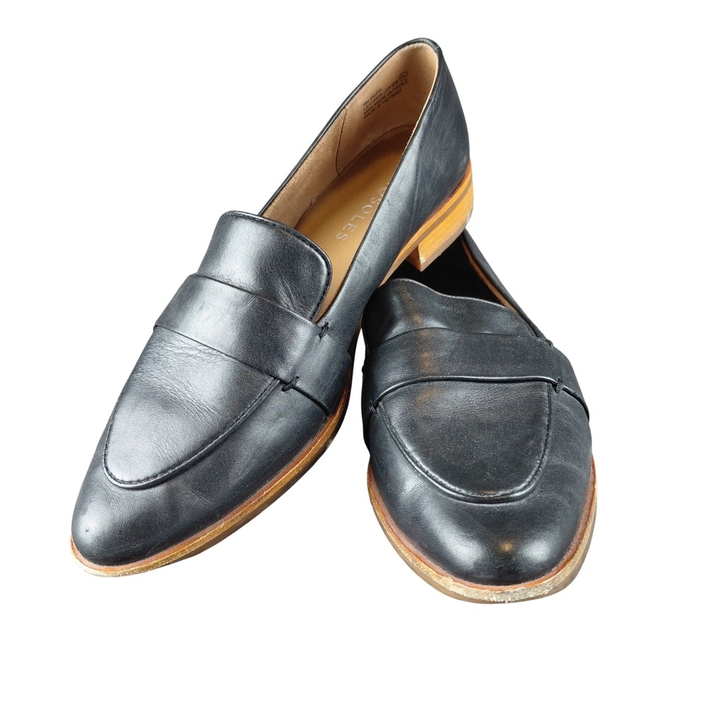 Aerosoles Eden Black Leather Penny Loafers Almond Toe Flats Womens 8M